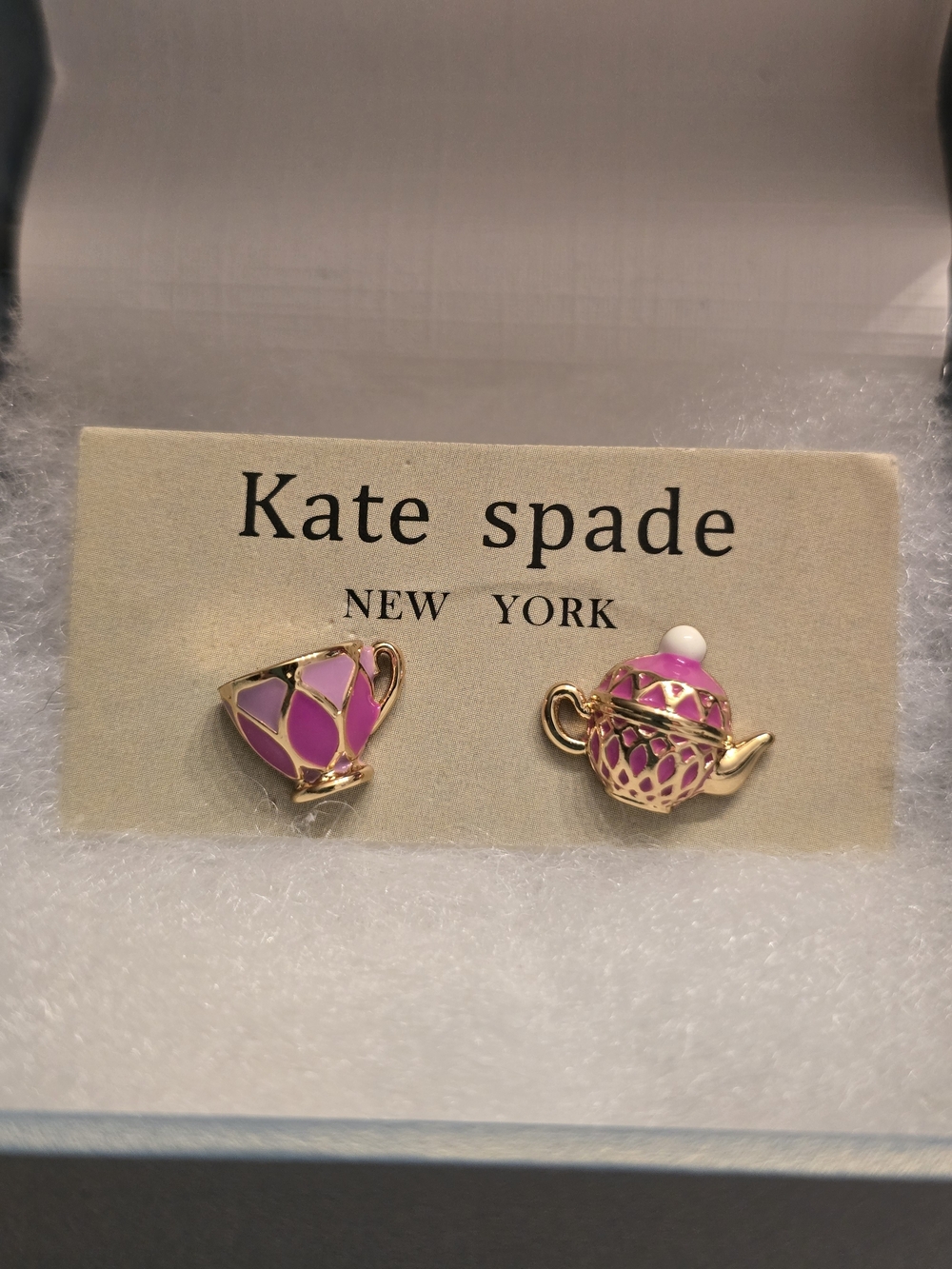 kate spade Pink Teacup and Teapot Enamel Stud Earrings - Picture 2 of 3